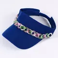Elegante visiera parasole blu da donna con catena decorativa in strass e acrilico. - Regolabile / Blu zaffiro