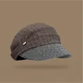 Elegant brown striped pleated sun hat with woven bill for women, summer equestrian style - Fabric and Straw Patchwork Style / Coffee