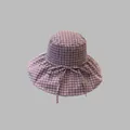 Purple plaid bucket hat with large sun-protective brim and bow tie detail - Light Purple