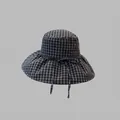 Premium black and white checkered wide brim bucket hat for summer sun protection - Black