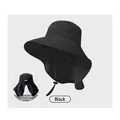 Detail of black sun hat showing the detachable neck flap for UV protection - Black