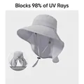 Wide brim sun hat with neck flap, breathable UV protection grey fisherman hat. - Gray