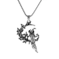 Detailed close-up of a vintage silver witch and crescent moon pendant necklace - Witch Moon Style (A-2672)