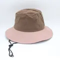 Detail of color-block outdoor bucket hat with adjustable drawstring and pink wide brim - Pink