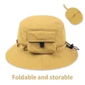 Lightweight foldable yellow quick-dry outdoor bucket sun hat with portable pouch - Yellow