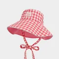 Sombrero de pescador de cuadros vichy rojos y blancos con ala ancha y lazo ajustable - Rosa rojo