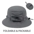 Foldable quick-dry outdoor sun bucket hat for women in dark grey with storage pocket - Gray