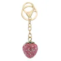 Detailed macro view of pink rhinestone strawberry keychain with gold hardware finish - Pink (1)