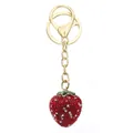 Close-up of rhinestone strawberry keychain with gold lobster clasp and key ring - Red (2)