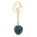 Detailed macro shot of a dark teal rhinestone-encrusted strawberry keychain with gold clasp - Blue-Green (3)