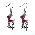 Gothic blood moon and black star dangle earrings for a cool punk and aesthetic look - Blood Moon Crescent and Stars (C-766)