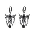 Vintage gothic black wing earrings featuring dark gemstones and elegant dangling chains - Wings and Waterdrop Tassel - Black (C-769-2)