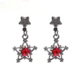 Gothic style gunmetal star earrings featuring a vibrant red star-shaped crystal pendant - Pentagram Red Crystal Pendant (C-774)
