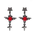 Gothic punk blood moon earrings featuring red crystal bat wings and star cross charms - Star Wing Blood Moon Cross - Red (C-775-1)