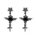 Gothic gunmetal drop earrings with dark bat wings and star pendant details - Star Wing Black Stone Cross - Black (C-775-2)