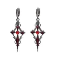 Gothic blood moon dagger earrings with red rhinestones and dark metallic finish style - Geometric Sword Cross - Red (C-776-1)