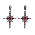 Gothic dark silver cross earrings with red heart gem and rhinestones - Vintage Red Heart Cross (C-777)