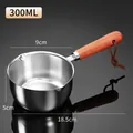 300ml stainless steel mini oil heating pot with wooden handle and specific dimensions - 300ml