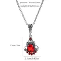Vue détaillée du collier rubis rouge vintage victorien avec les mesures de taille - Style à Motif Floral Ovale (A-2677) / Argent Antique Rouge