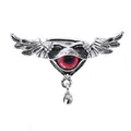 Detailed close-up of a gothic punk heart ring featuring a demon eye and silver wings - Devil's Eye Wing Heart Style (B-394) / Open Adjustable