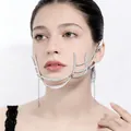 Joya facial de mentón hueca mecánica plateada de vanguardia para cosplay y fiestas - Joyas para la Cara Estilo Mecánico / Talla Única(Ajustable)