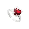 Silver-plated adjustable open ring featuring a vibrant heart-shaped red zircon gemstone. - B-402 Gold Style