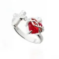Adjustable silver ring with red heart zircon and cross, gothic style jewelry - B-403 Gold Style