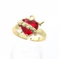 Elegant gold-plated adjustable open ring with a red heart-shaped zircon and crown detail - B-404 Gold Style
