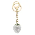 Close-up of a sparkling rhinestone strawberry keychain with gold-colored lobster clasp. - White (4)