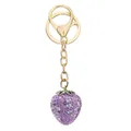 Detailed macro view of a purple rhinestone strawberry keychain with gold-toned hardware - Purple (7)