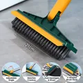 Multifunctional 2-in-1 floor scrub brush with long handle and squeegee for bathroom tiles - Dark Green and Yellow