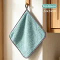 Absorbent bean green coral fleece hanging hand towel, soft 24x24cm square dishcloth - Bean Green