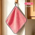 Soft pink coral fleece hand towel with hanging loop for bathroom, size 24x24cm - Pink