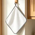 Premium absorbent white coral fleece hanging hand towel 24x24cm for kitchen bathroom - White