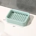 Light green double-layer draining soap dish on counter with 12x8x3cm size markers - 12*8.2*3.3cm / Nordic Blue