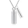 Collana urna a cilindro argento con ciondolo rettangolare inciso In loving memory - In amorevole ricordo / 38x11mm / Argento