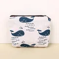Compact canvas coin purse with adorable blue whale print for keys and earphones - Fish
