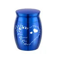 Elegante urna conmemorativa de metal azul con grabado de corazón y mariposa para cenizas humanas - 30*40mm / Azul