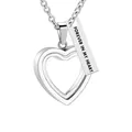 Detailed view of silver heart urn necklace with Forever in My Heart tag - Silver Heart Pendant