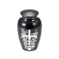 Memorial black cremation urn with white cross and Forever engraving for pet or human ashes - 65*45mm / Black