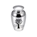 Close-up of polished silver alloy memorial urn with detailed tree and heart engraving - 65*45mm / Silver
