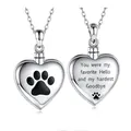 Silver stainless steel heart urn necklace with paw print and emotional engraving - Heart Shape (3.13-2) / Silver