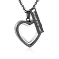 Stainless steel heart-shaped cremation urn necklace for pet ashes with glass center - Black Heart Pendant