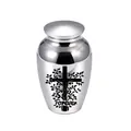 Silver stainless steel cremation urn with cross and tree design, engraved Forever. - 65*45mm / Silver