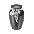 Gunmetal black cremation urn for ashes with silver wing and bead charm decoration. - 65*45mm / Black
