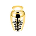 Golden memorial metal urn for ashes with cross and tree engraving for remembrance - 65*45mm / Gold