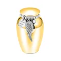 Polished gold memorial urn for ashes with silver angel wing charm and bead bracelet - 65*45mm / Gold
