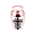 Rose gold cremation urn for ashes featuring black cross and tree design - 65*45mm / Rose Gold