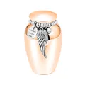 Rose gold small keepsake urn for ashes with silver beaded wing and engraved charm - 65*45mm / Rose Gold