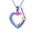Rainbow iridescent stainless steel heart urn necklace with Forever In My Heart tag - Colorful Heart Pendant